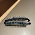 Pince banane élégante avec perles de cristal bleues et grises et tissu pour queue de cheval - Vert Foncé