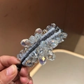 Elegante pinza de pelo tipo banana con seda gris y cristales brillantes de lujo para mujer - Azul grisáceo