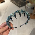 Sparkling crystal flower headband with blue-green rhinestones and non-slip teeth for women - Green
