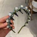 Handmade crystal headband with white lily of the valley flowers and iridescent beads - Green