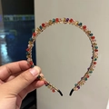 Handmade rainbow crystal beaded headband with colorful multifaceted glass gems on gold frame - Multi-color Crystal Headband