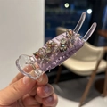 Elegant purple fabric hair claw clip with sparkling crystal beads for women hairstyles - Purple