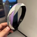 Three-color mesh braided headband with rhinestone chain in purple, white and gray - Purple Gray Twist