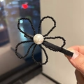 Molletta per capelli a fiore con perline nere e perla bianca centrale per uno stile chic francese - Cristallo Nero