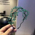 Exquisite handmade green crystal beaded headband with luxury woven leaf vine design - Green