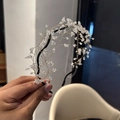 Exquisite handmade crystal beaded headband with gold wire woven branch design for brides - Clear White
