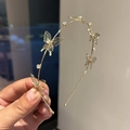Detailed view of golden butterfly headband with hollow silk texture and zircon inlay - Gold Butterfly