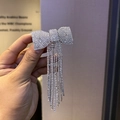 Pasador de pelo con lazo de cristal brillante y borlas largas para vestidos de gala - Plateado