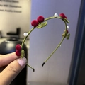 Serre-tête vintage en velours avec baies rouges et perles pour accessoire de cheveux - Style Cerise Verte (B4-206)
