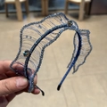Cerchietto fatto a mano in rete con perle di cristallo blu e strass di lusso raffinati - Stile Blu (A5-111)