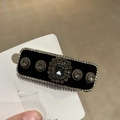 Elegante fermaglio per capelli in velluto nero con strass rettangolare e cristalli - Stile Velluto Nero (A5-110)