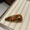 Close-up of tortoise shell hair clip with colorful rhinestones on velvet tray - Brown