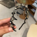 Serre-tête zigzag chic avec cristaux gris et strass noirs pour coiffure de femme - Noir