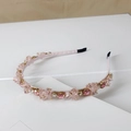 Serre-tête en cristal rose avec ruban en soie et strass étincelants pour coiffure élégante - 4 Cristaux Rose
