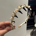 Detail view of crystal headband with pearls and clips for hair styling and fixing - Champagne (A5-205)