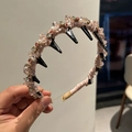 Detail showing hand-decorated headband with champagne crystals and non-slip comb teeth - Pink (A5-205)