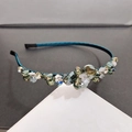 Serre-tête bleu foncé élégant avec cristaux verts perlés à la main et paillettes - Vert malachite