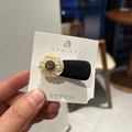 Elegant pearl bead flower duckbill hair clip with black fabric base on display card - Black