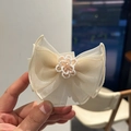 Elegante beige mesh haarclip met witte parelbloem voor verfijnde kapsels - Roze Bloemen