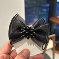 Eleganter schwarzer Haarclip aus Organza mit Kristall-Sonnenblumen-Verzierung - Schwarz C4-201