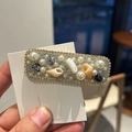 Elegante pinza para el cabello BB con perlas y conchas para un estilo vintage dulce - Azul (B8-309)
