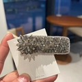 Sparkling crystal rhinestone rectangular hair clip with star motif in deep grey and silver - Gray (B82-103)