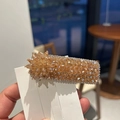 Handheld amber beaded square hair clip with floral accents and sparkling rhinestones - Champagne (B82-103)