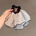 French style oversized polka dot tulle scrunchie with layered ruffle mesh design - Off White