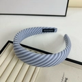 Diadema acolchada de rayas en algodón azul y gris con etiqueta hecha a mano - Diadema Azul Claro