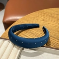 Detailed macro view of handmade navy blue satin headband with sparkling silver beads - Navy Blue