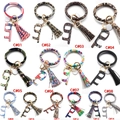 Multifunctional PU leather bracelet keychain with tassel and contactless door opener tool - Wristlet And Round Plate And Tassel