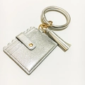 Silberne Leder-Schlüsselanhänger-Brieftasche mit Armreif und langem modischem Quastenanhänger - Silber