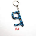 Contactloze deuropener van acryl met blauwe luipaardprint en metalen sleutelhanger B4 - Blauwe Luipaard Stijl (B4)