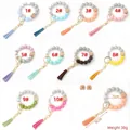 Silicone bead wristlet keychain set with leather tassel and wooden bead for customization - Custom Color