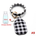 30ml hand sanitizer holder keychain with black and white plaid PU leather wristlet strap - Black & White Grid Style (A9)