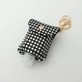 Portable black glitter PU leather hand sanitizer bottle holder with gold keychain hook - Black
