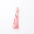 Colgante de borla larga de cuero PU rosa con tapa de metal dorado para llaveros DIY - Sin hebilla / Rosa