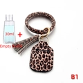 Brown leopard print PU leather keychain wristlet with a 30ml travel hand sanitizer holder - Leopard Style with Tassel (B1)