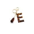 Leopard print acrylic letter E keychain with dark brown tassel and gold hardware - Letter E(E)