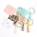 Silicone bead keychain bracelet set with PU leather wallet and tassel in various colors - Custom Color