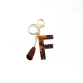 Leopard print acrylic letter F keychain with dark brown tassel and gold-tone metal hardware - Letter F(F)