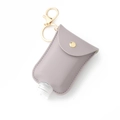 Mauve PU leather hand sanitizer keychain holder with clear bottle and gold hook - Grey Purple