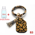 Sunflower pattern PU leather bracelet keychain set with 30ml refillable hand sanitizer bottle - Sunflower Style with Tassel (B3)