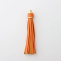 Colgante de borla de cuero PU naranja con tapa metálica dorada para llaveros y accesorios - Sin hebilla / Naranja