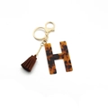Leopard print acrylic H-letter keychain with brown tassel and gold hardware - Letter H(H)