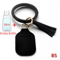 Black PU leather wristlet keychain with 30ml refillable sanitizer bottle and tassel charm - Black Leather with Tassel Style (B5)