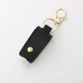 Portable black lychee pattern leather hand sanitizer bottle holder with gold keychain - Black(7)