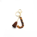 Fashionable leopard print letter J keychain with brown tassel and gold lobster clasp - Letter J(J)