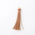 Elegant brown PU leather tassel keychain with a gold metal ring and decorative cylinder charm - Coffee