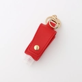Portable red lychee texture PU leather hand sanitizer bottle holder with gold keychain - Red Style (9)